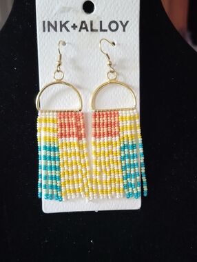 Ink + Alloy Gold Hangar Beaded Color Block  Earrings